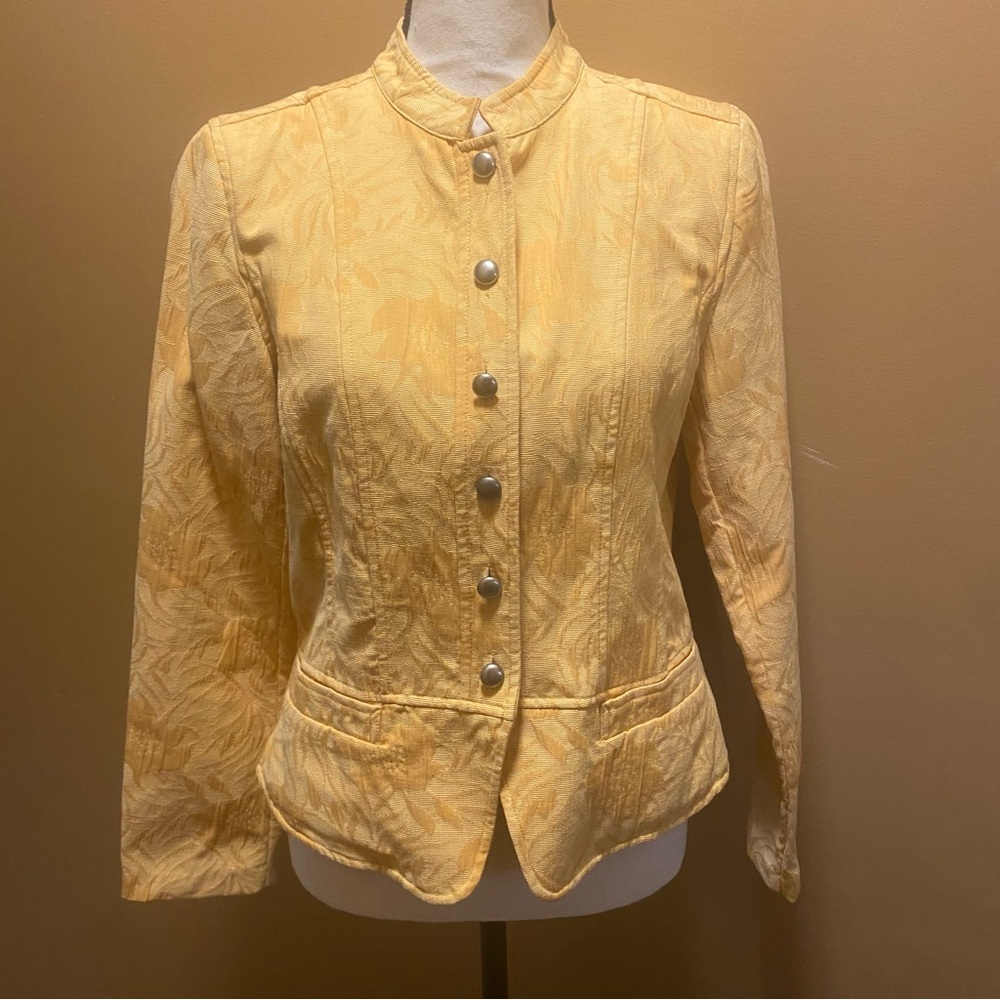 Womens Christopher & Banks yellow floral button sit at waist blazer jacket sz L